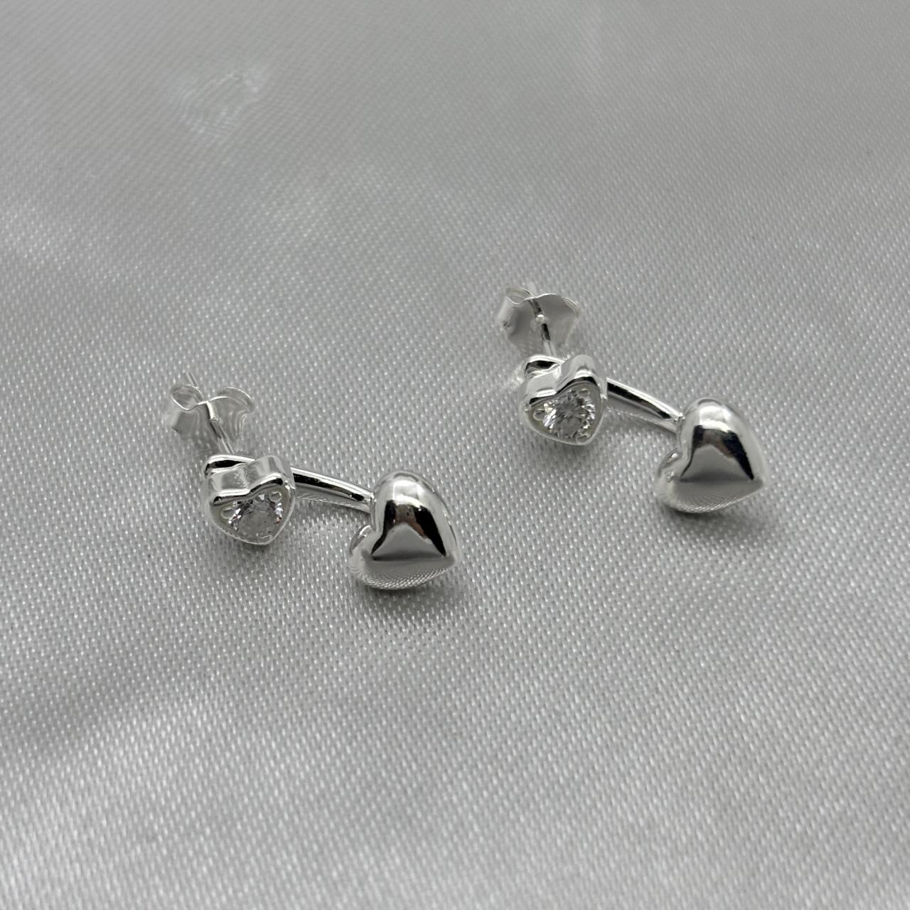 #BR298 - Broquel Doble Corazón Piedra Zirconia Plata - B11/2.5