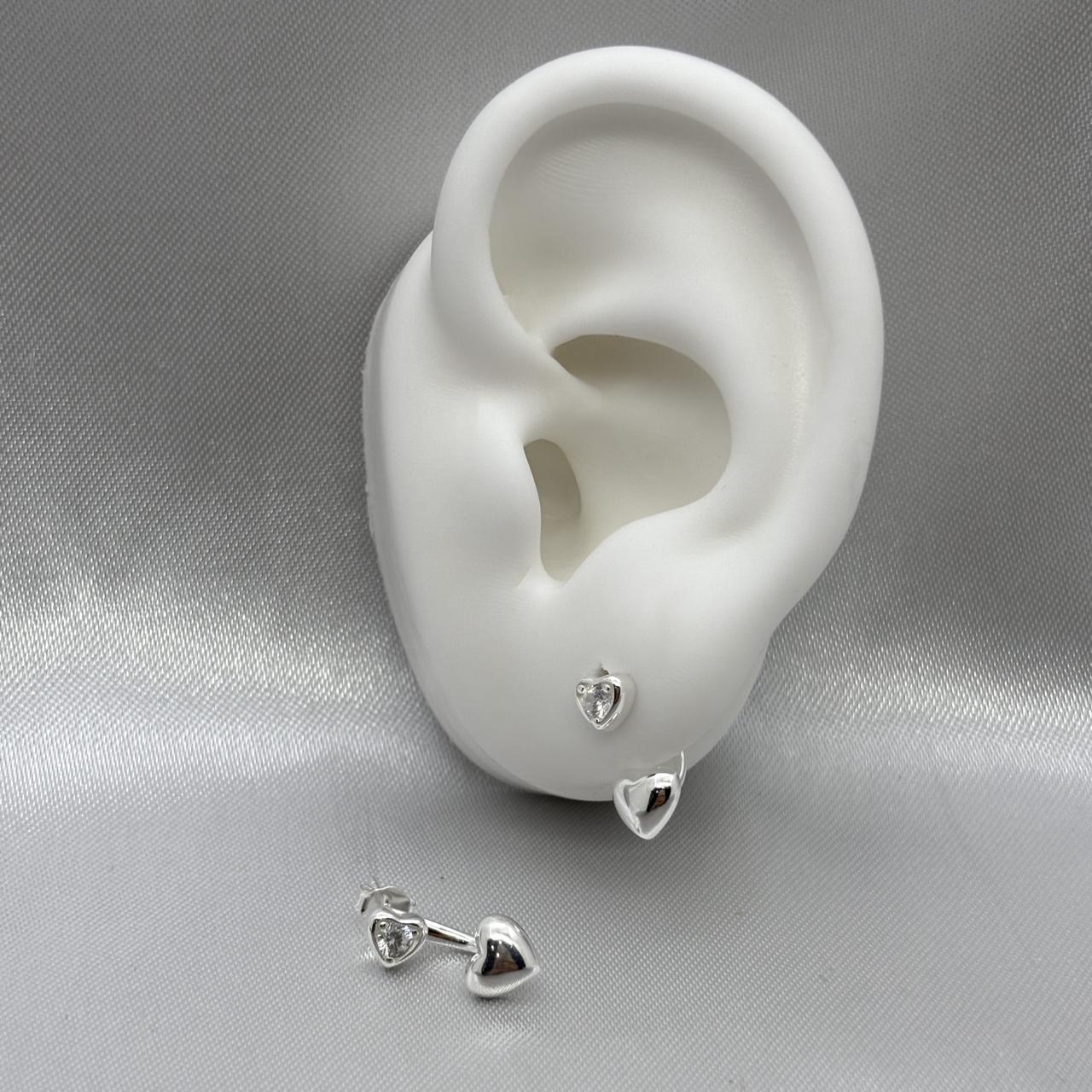 #BR298 - Broquel Doble Corazón Piedra Zirconia Plata - B11/2.5