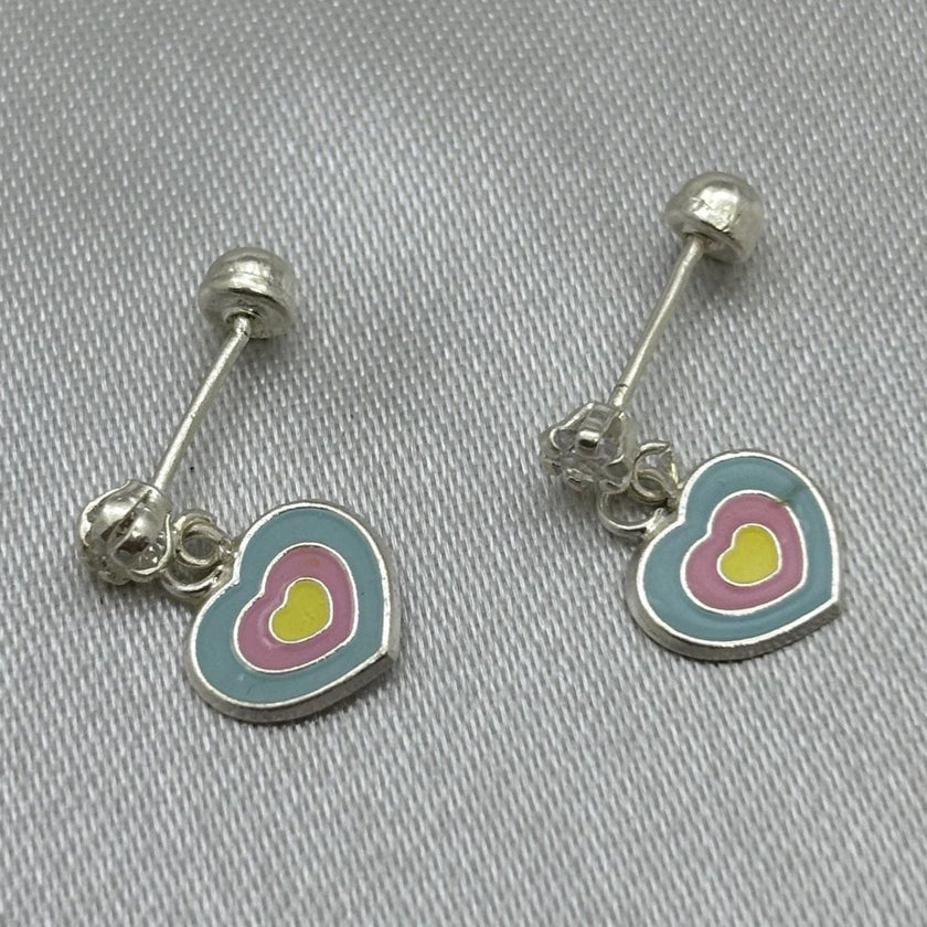 #BR304 - Broquel Corazón Esmaltado Y Piedra Zirconia Plata - F44/