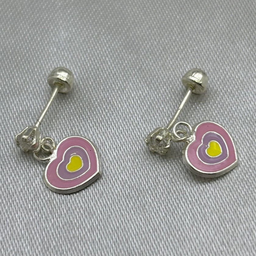 #BR304 - Broquel Corazón Esmaltado Y Piedra Zirconia Plata - F44/