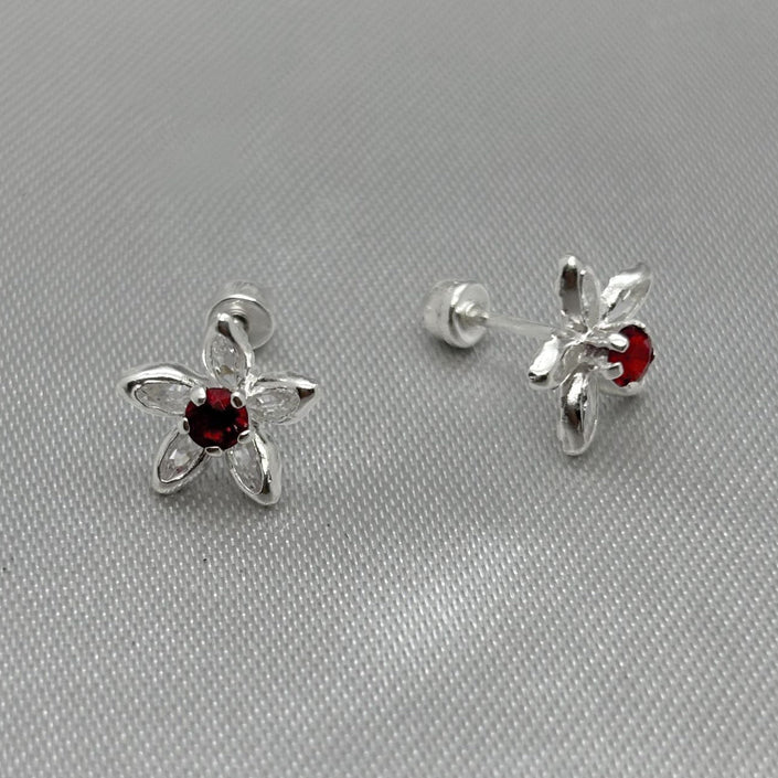 #BR309 - Broquel Flor Con Piedra Zirconia Plata - F72/