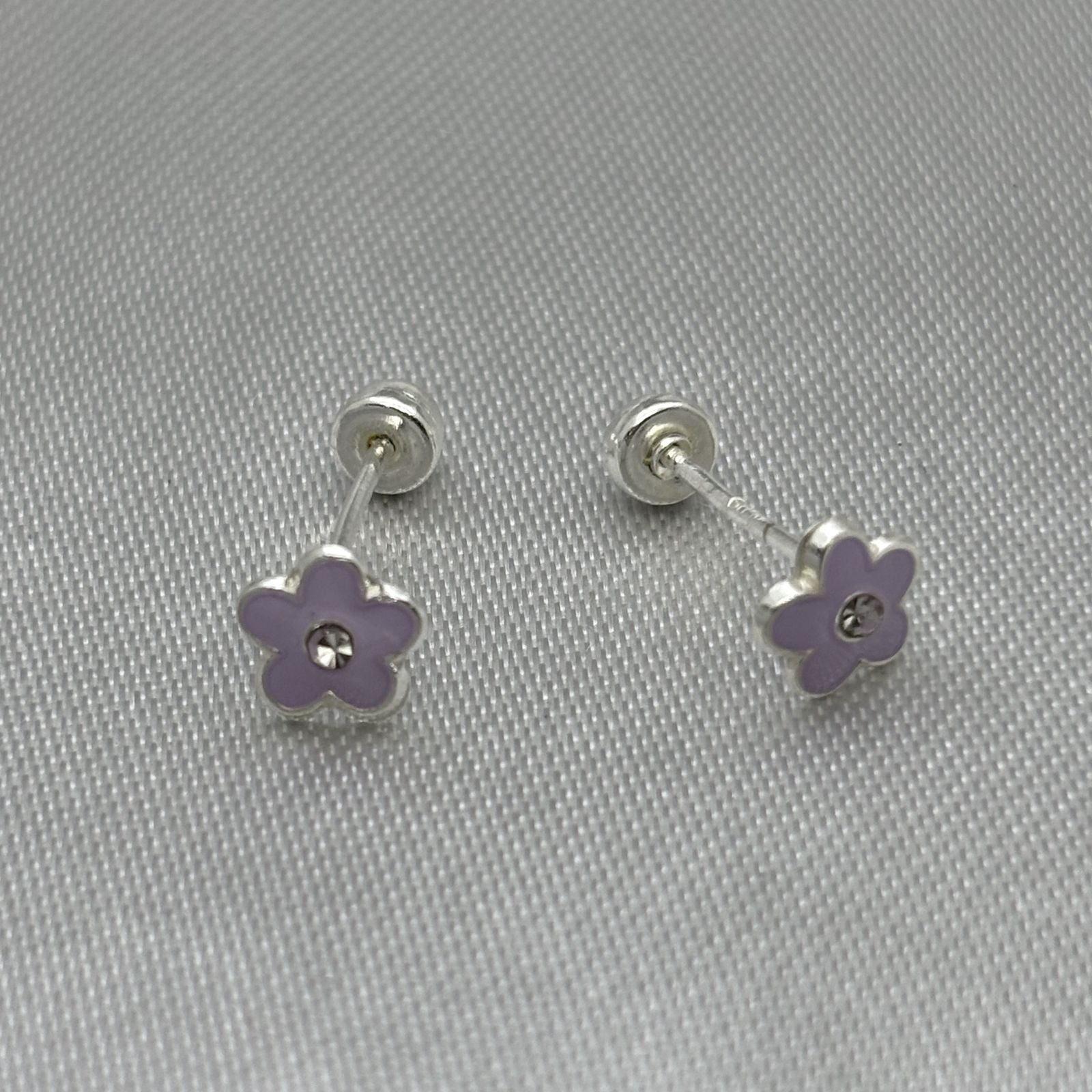 #BR312 - Broquel Flor Esmaltada Con Piedra Zirconia Plata - F34/