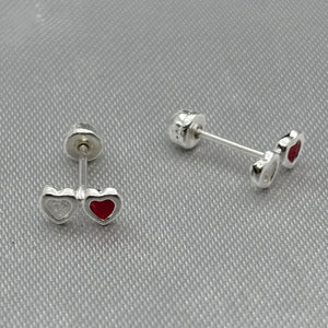 #BR316 - Broquel Doble Corazón Piedra Zirconia Plata - F40/