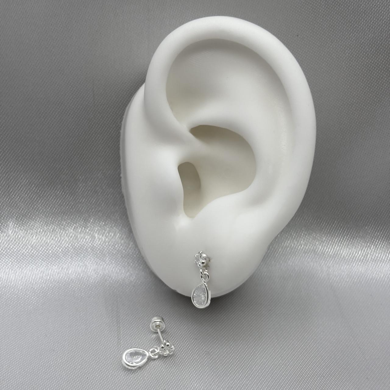 #BR325 - Broquel Colgante Gota/Pera Piedra Zirconia Plata - F48/