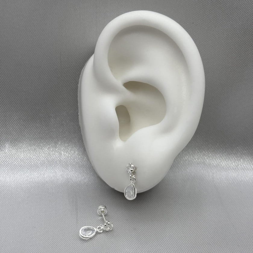 #BR325 - Broquel Colgante Gota/Pera Piedra Zirconia Plata - F48/