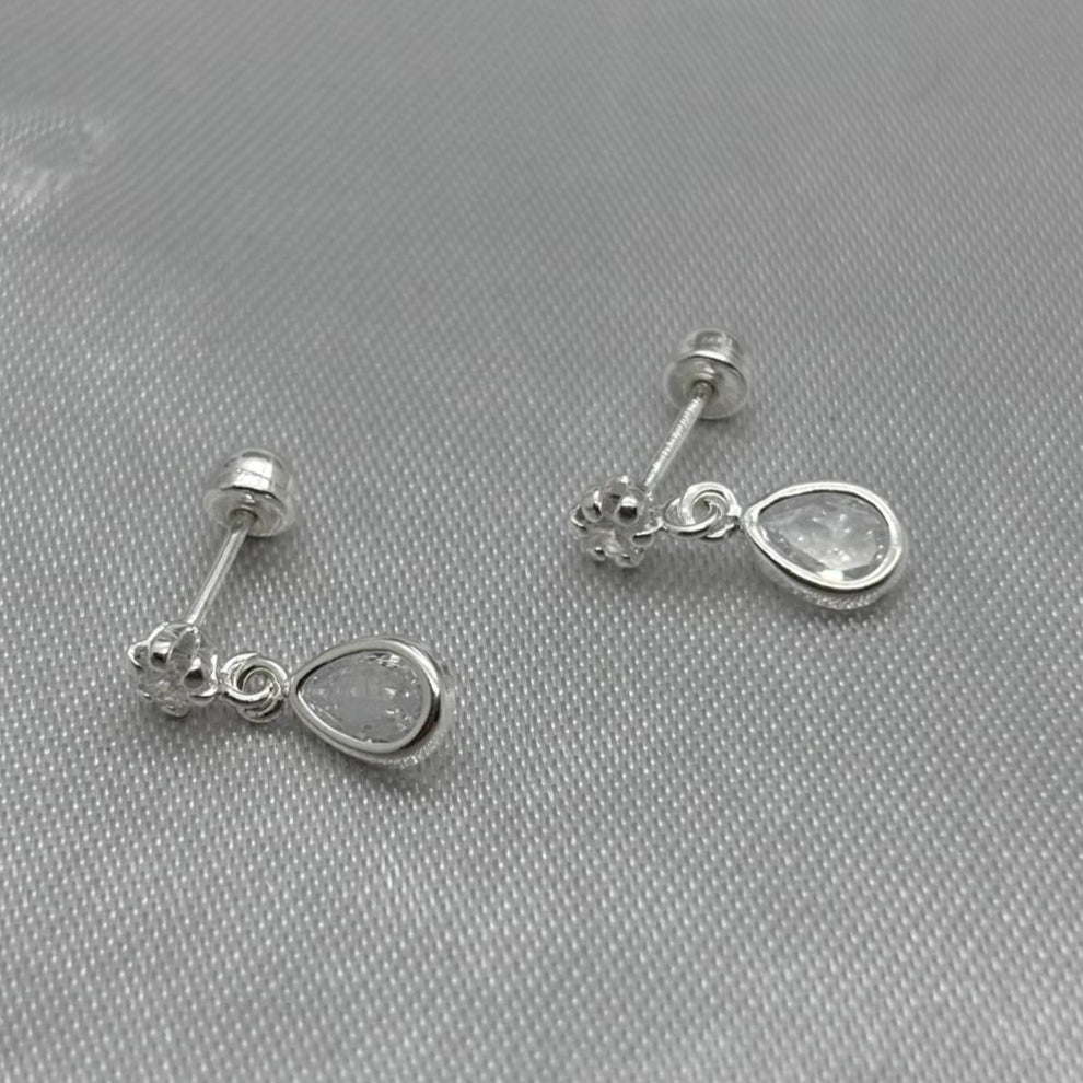 #BR325 - Broquel Colgante Gota/Pera Piedra Zirconia Plata - F48/