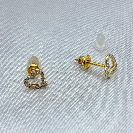 #BX10102 - Broquel Corazón Con Diamante Natural Oro 10K - LX210/