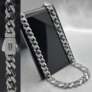 #CAD209 - Cadena Tipo Monaco 1x1 Piedra Zirconia Baño Rodio/Plata - 6 mm - B14/38.1