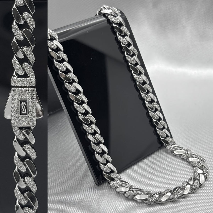 #CAD209 - Cadena Tipo Monaco 1x1 Piedra Zirconia Baño Rodio/Plata - 6 mm - B14/38.1