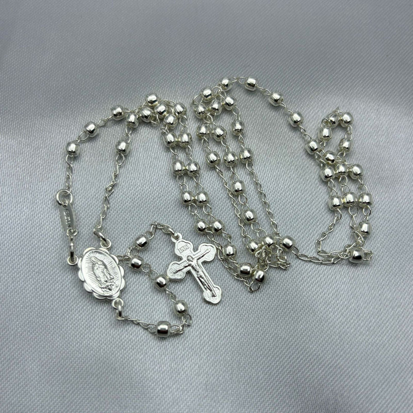 #MR136 - Rosario Virgen De Guadalupe Liso Plata - 3mm - A06/8.0