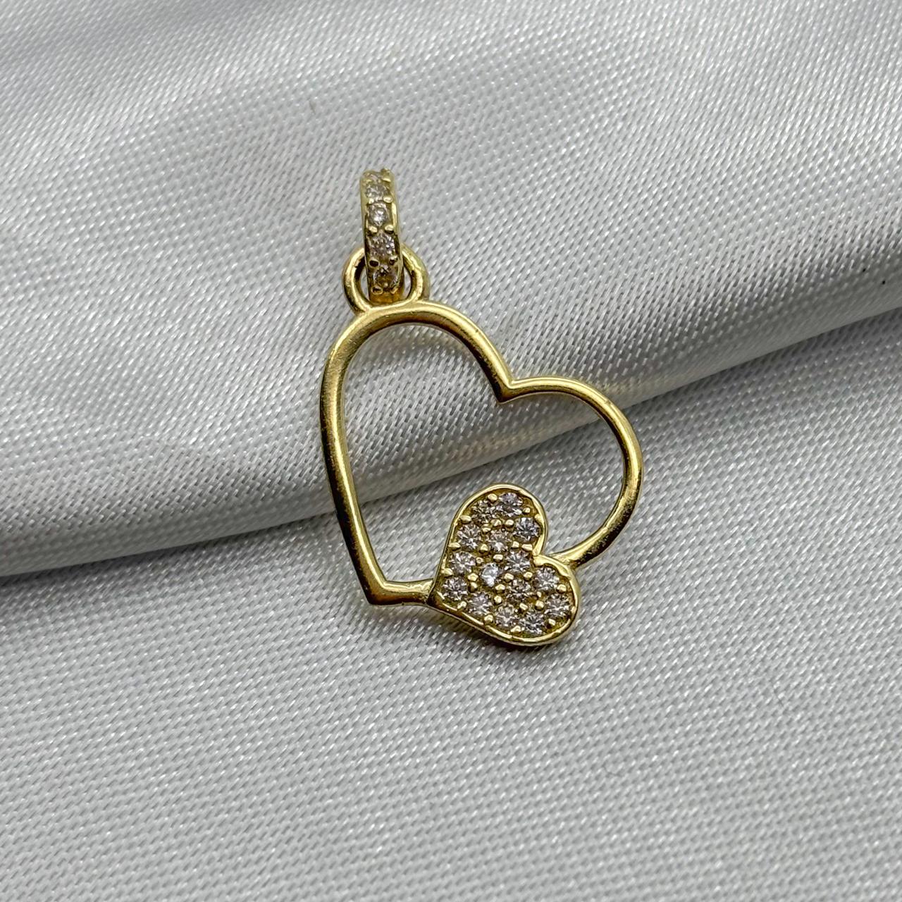 #D10222 - Dije Doble Corazón Piedra Zirconia Oro 10K - H01/1.3