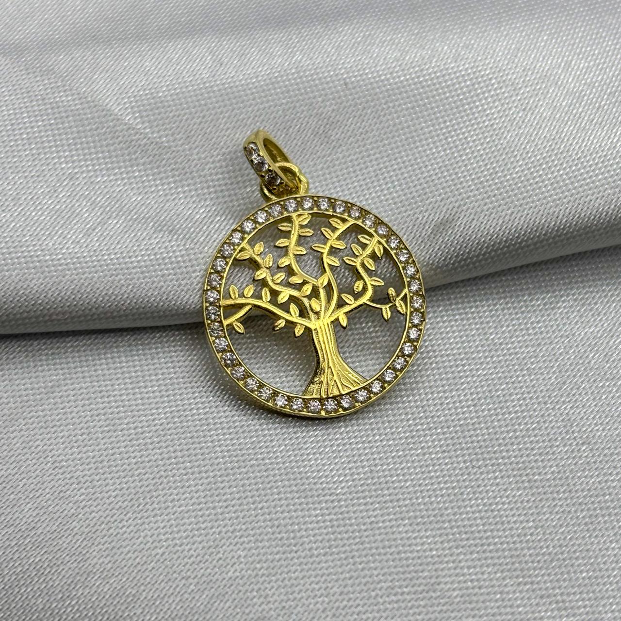 #D10225 - Dije Circular Árbol De La Vida Piedra Zirconia Oro 10K - H01/1.9