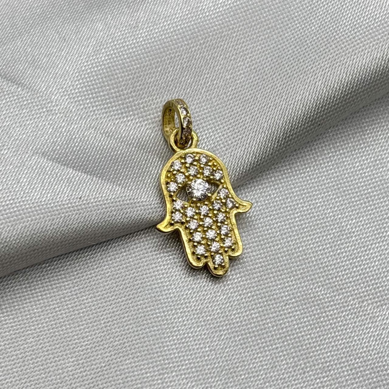 #D10227 - Dije Mano Fátima/Hamsa Piedra Zirconia Oro 10K - H01/2.0