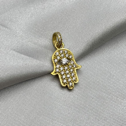 #D10227 - Dije Mano Fátima/Hamsa Piedra Zirconia Oro 10K - H01/2.0