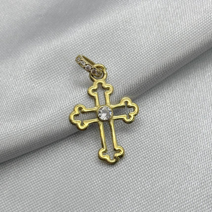 #D10228 - Dije Cruz Con Piedra Zirconia Oro 10K - H01/1.3