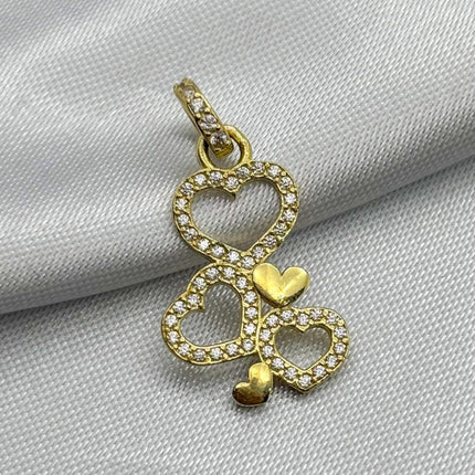 #D10233 - Dije Corazones Con Piedras De Zirconia Oro 10K - H01/1.4