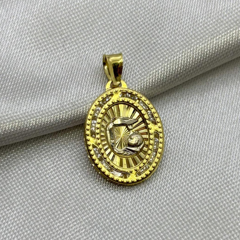 #D10238 - Dije/Medalla Oval De Bautizo Con Piedra Zirconia Oro 10K - I02/0.9