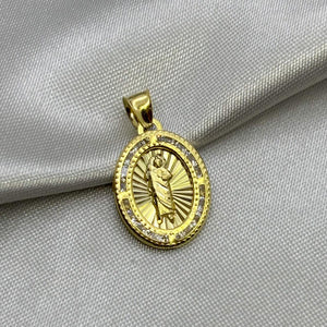 #D10243 - Dije/Medalla San Judas Tadeo Oval Con Piedra Zirconia Oro 10K - I02/1.2