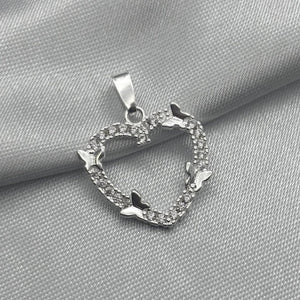 #D149 - Dije Corazón Con Mariposas Piedra Zirconia Plata - LL1.4