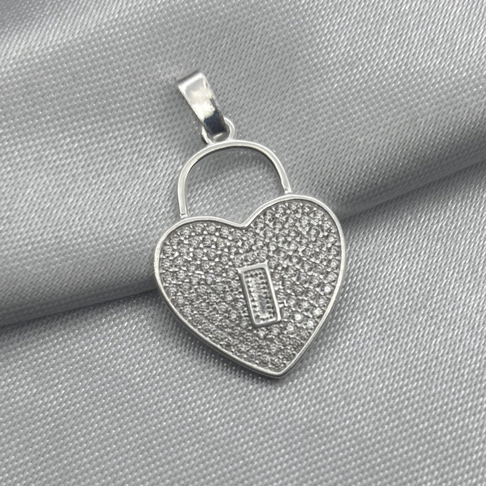 #D151 - Dije Candado corazón Piedra Zirconia Plata - LL1.9