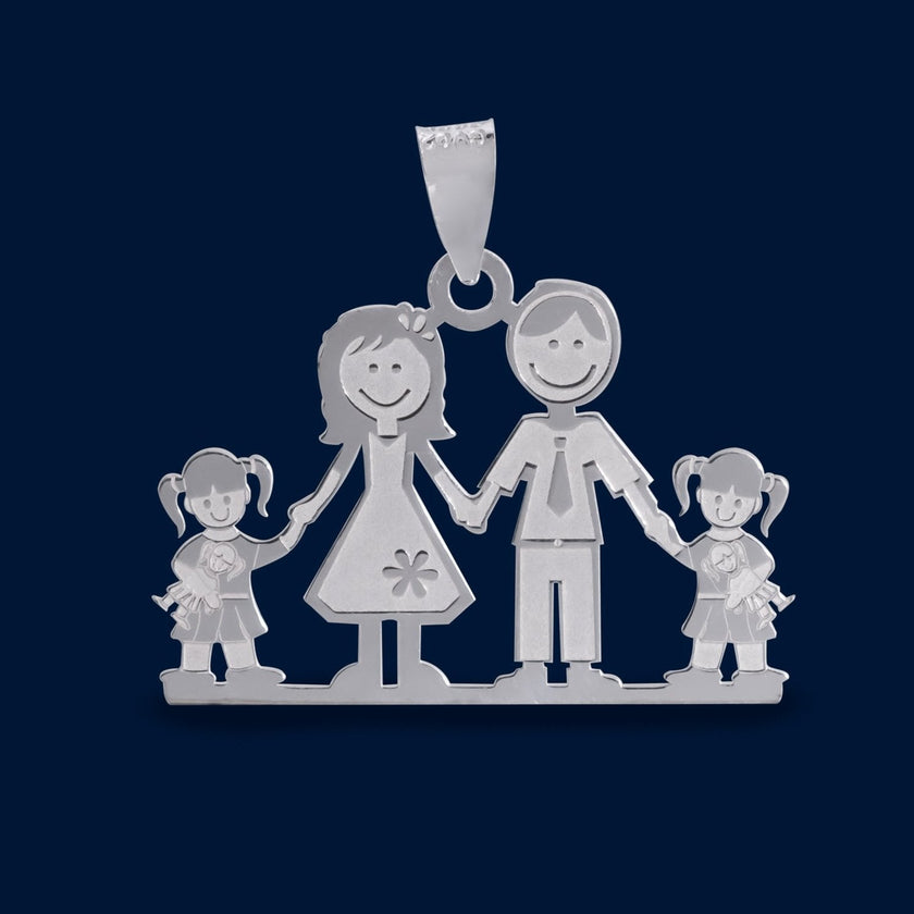 #D179 - Dije Familiar Mamá Papá y 2 Niños o Niñas Plata - LL2.1