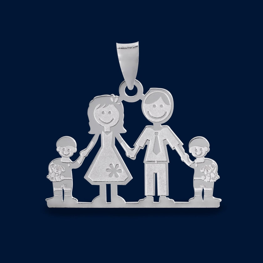 #D179 - Dije Familiar Mamá Papá y 2 Niños o Niñas Plata - LL2.1