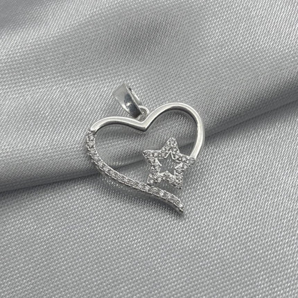 #D256 - Dije Corazón Y Estrella Piedra Zirconia Plata - A18/1.6
