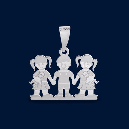 #D263 - Dije Familiar De 3 Niñas/Niños Plata - B19/2.0