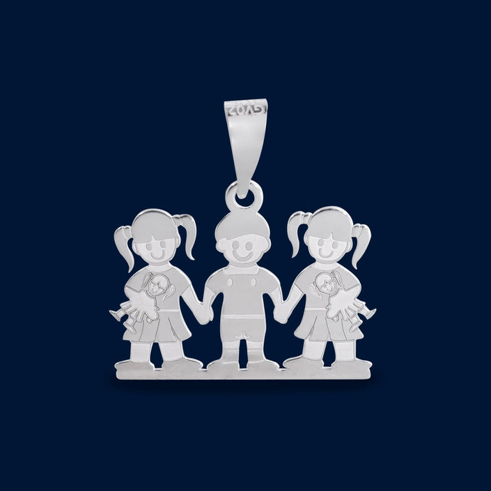 #D263 - Dije Familiar De 3 Niñas/Niños Plata - LL2.0