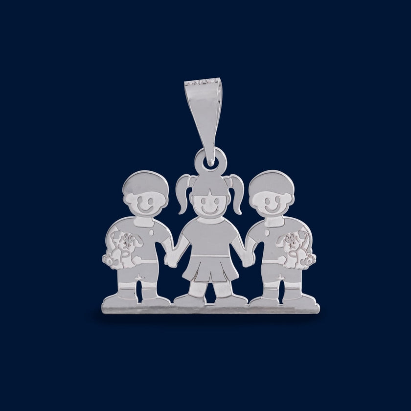 #D263 - Dije Familiar De 3 Niñas/Niños Plata - LL2.0
