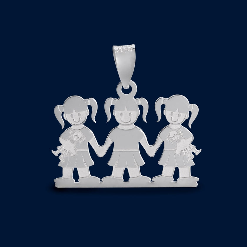 #D263 - Dije Familiar De 3 Niñas/Niños Plata - LL2.0