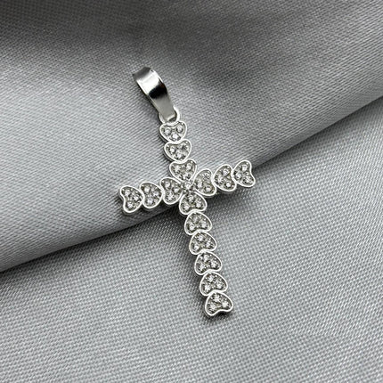 #D328 - Dije Cruz Corazones Con Piedra Zirconia Plata - A12/1.8