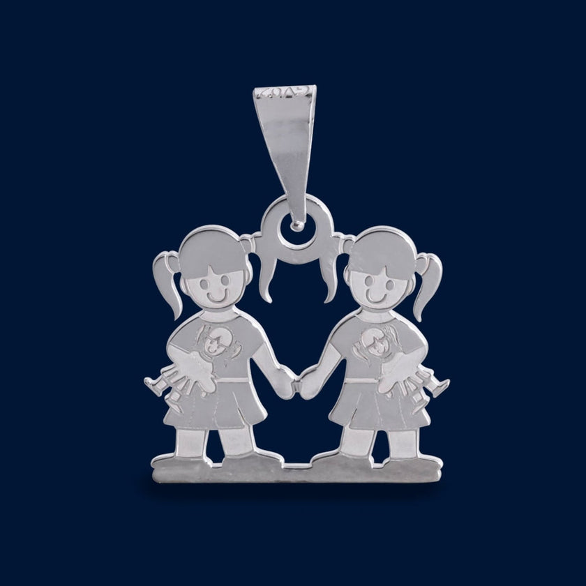 #D350 - Dije Familiar De 2 Niñas o Niños Plata - LL1.5