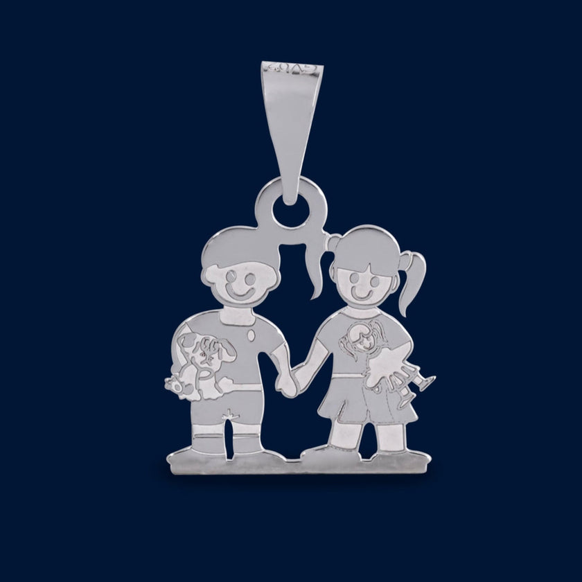 #D350 - Dije Familiar De 2 Niñas o Niños Plata - LL1.5