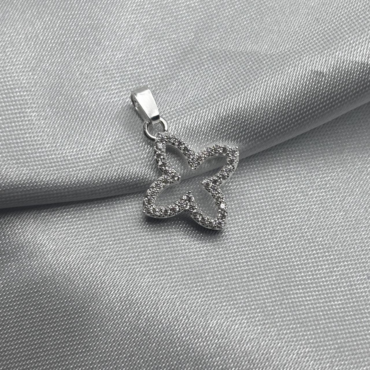 #D359 - Dije Trébol/4 Hojas Con Piedra Zirconia Plata - A13/2.3