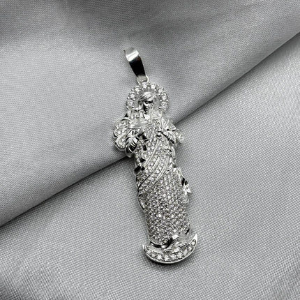 #D361 - Dije Virgen María Desatadora/Desatanudos Con Piedra Zirconia Plata - A18/7.4