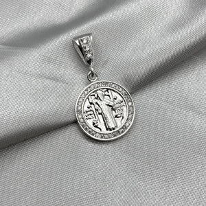 #D374 - Dije Religioso Circular Con Piedra Zirconia Plata - ZC3.9
