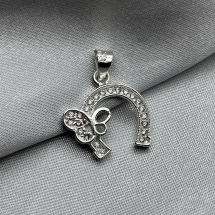#D395 - Dije Herradura De Caballo Con Mariposa Y Piedra Zirconia Plata - A09/2.3