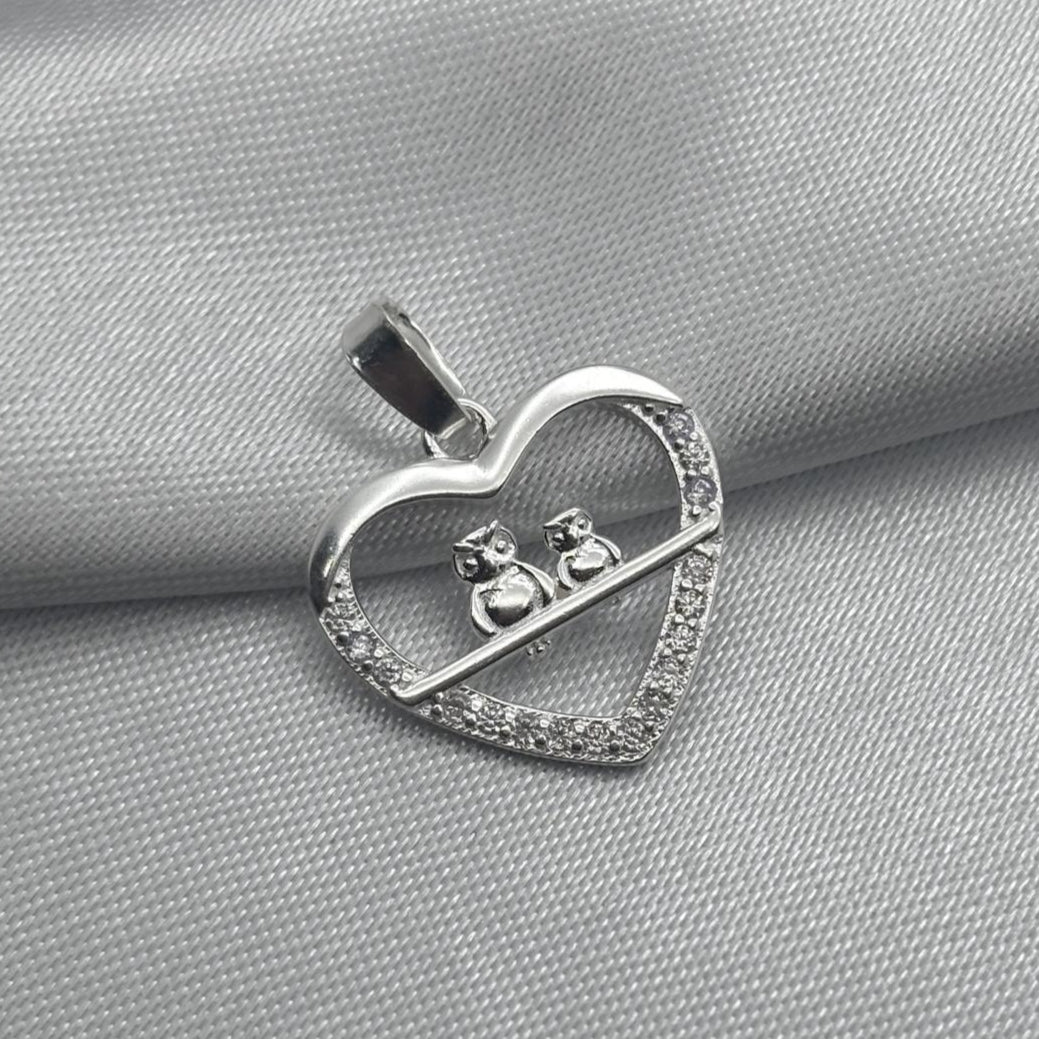 #D404 - Dije Corazón Pareja Búhos Piedra Zirconia Plata - LL1.5