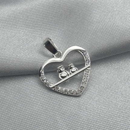 #D404 - Dije Corazón Pareja Búhos Piedra Zirconia Plata - A18/1.5