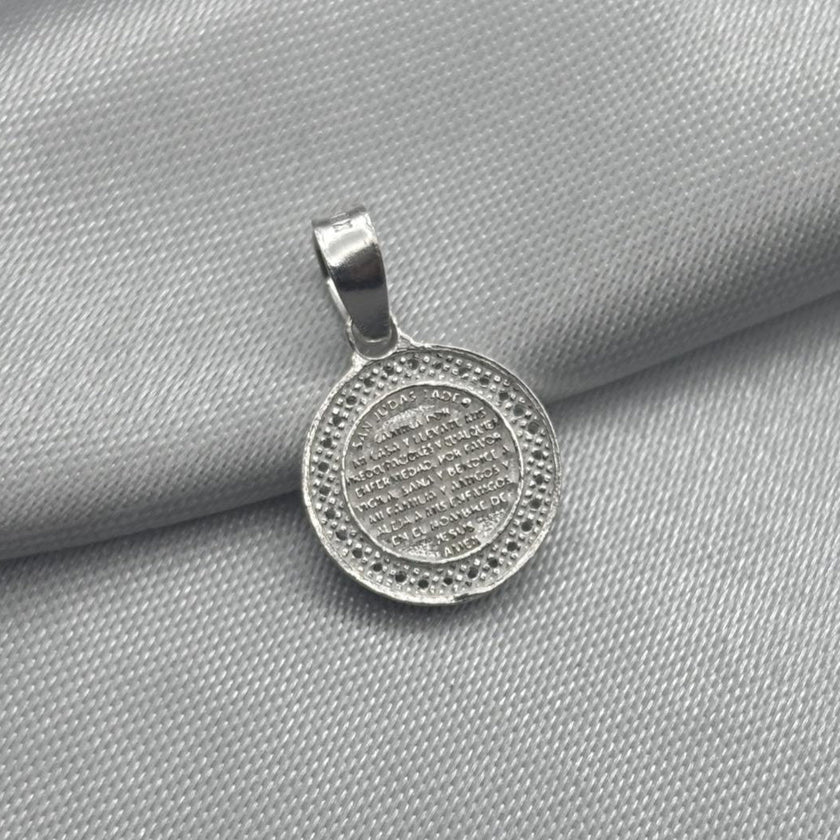 #D406 - Dije/Medalla Circular San Judas Tadeo Oración Piedra Zirconia Plata - LL3.7