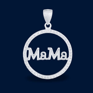 #D429 - Dije Circular Mamá Con Piedra Zirconia Plata - IP2.5