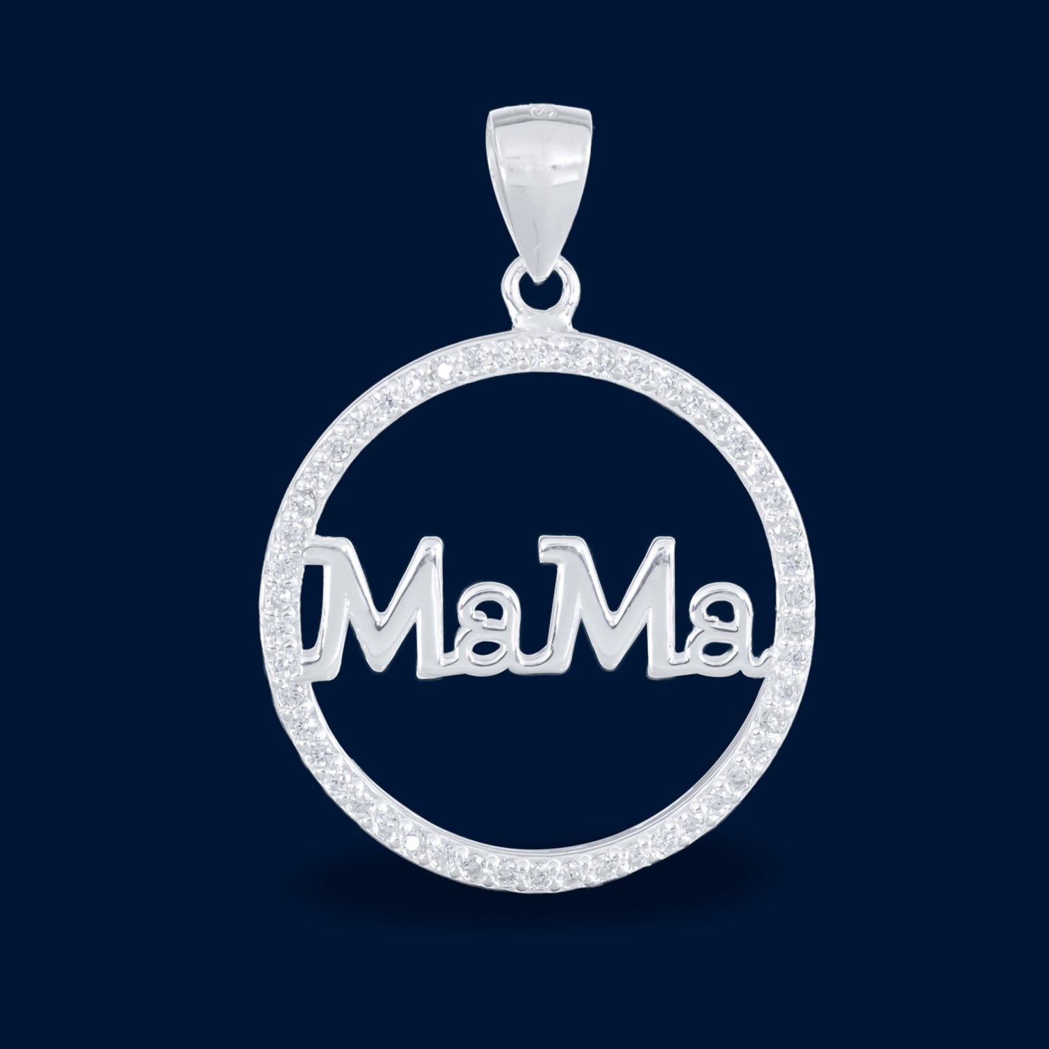 #D429 - Dije Circular Mamá Con Piedra Zirconia Plata - C25/2.5