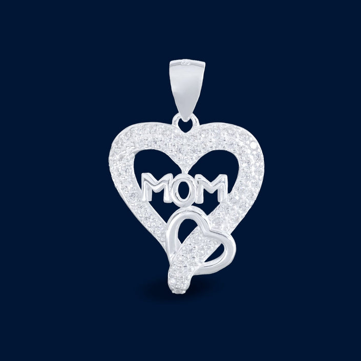 #D431 - Dije Doble Corazón Mamá Con Piedra Zirconia Baño Rodio Plata - IP2.6