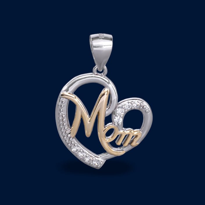 #D432 - Dije Corazón Con Piedra Zirconia Mamá Baño Rodio Plata - IP2.4