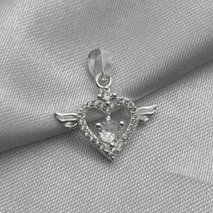 #D448 - Dije Corazón Con Alas Con Piedra Zirconia Plata - LL1.1