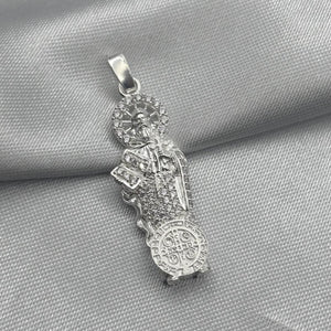 #D454 - Dije San Benito Con Piedra Zirconia Plata - LL2.5