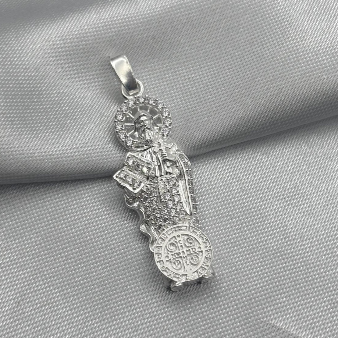 #D454 - Dije San Benito Con Piedra Zirconia Plata - A18/2.5