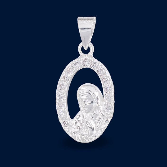 #D498 - Dije Ovalado Virgen De Guadalupe Con Piedra Zirconia Plata - ZC2.7