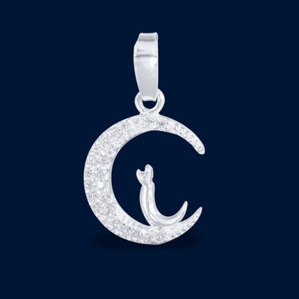 #D516 - Dije Luna Y Gato Con Piedra Zirconia Plata - B12/1.0